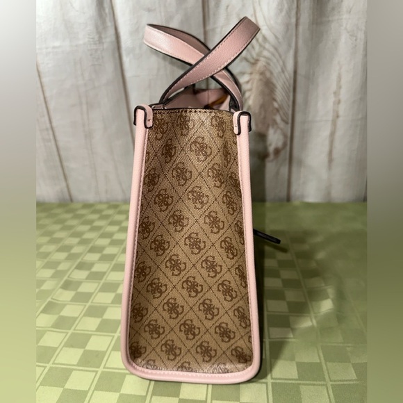 Guess Silvana 4G Brown and Pink Monogram Crossbody Tote Bag - Picture 10 of 12